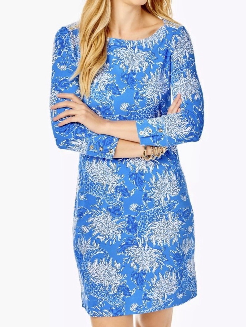 Lilly Pulitzer Sophie Dress Boca Blue Croc and Lock it floral sun dress size S